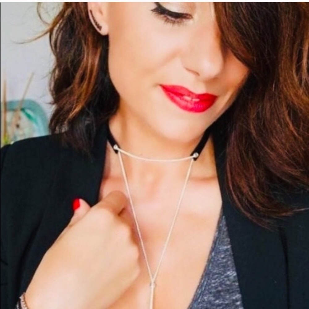 Stella & Dot | Delmar Pavé/Black Leather/Silver Lariat Necklace